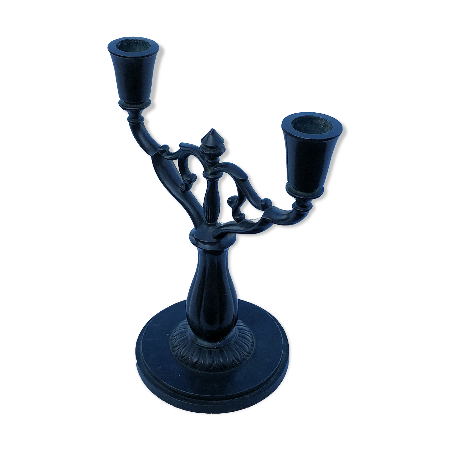 Art deco danish two-armed candleholder by Just Andersen in Disko Metal