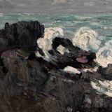 Oil on cardboard depicting the swell by Cavver, 20th century, cerused frame