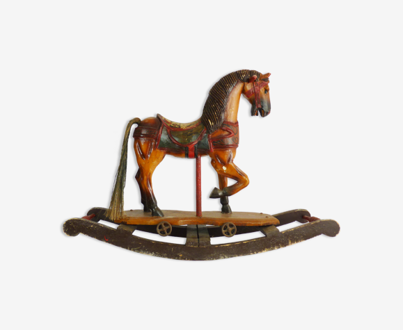 Ancien jouet cheval à bascule en bois années 50
