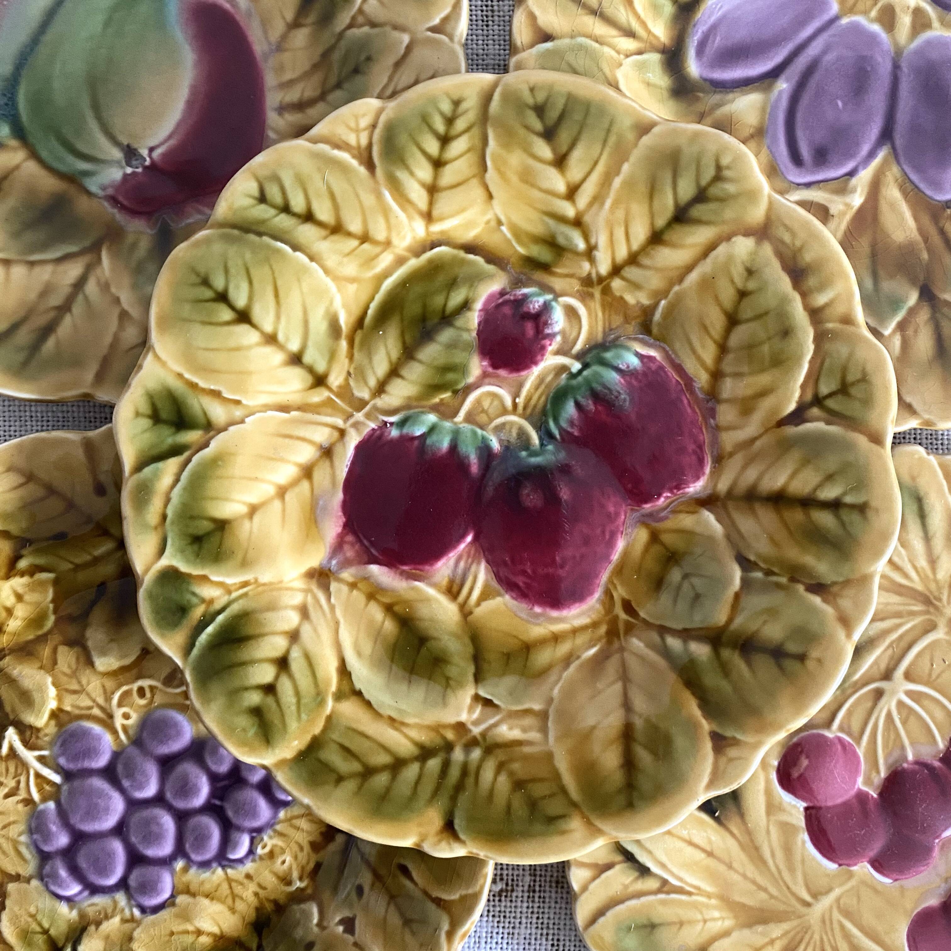 Sarreguemines barbotine plates with fruit decoration