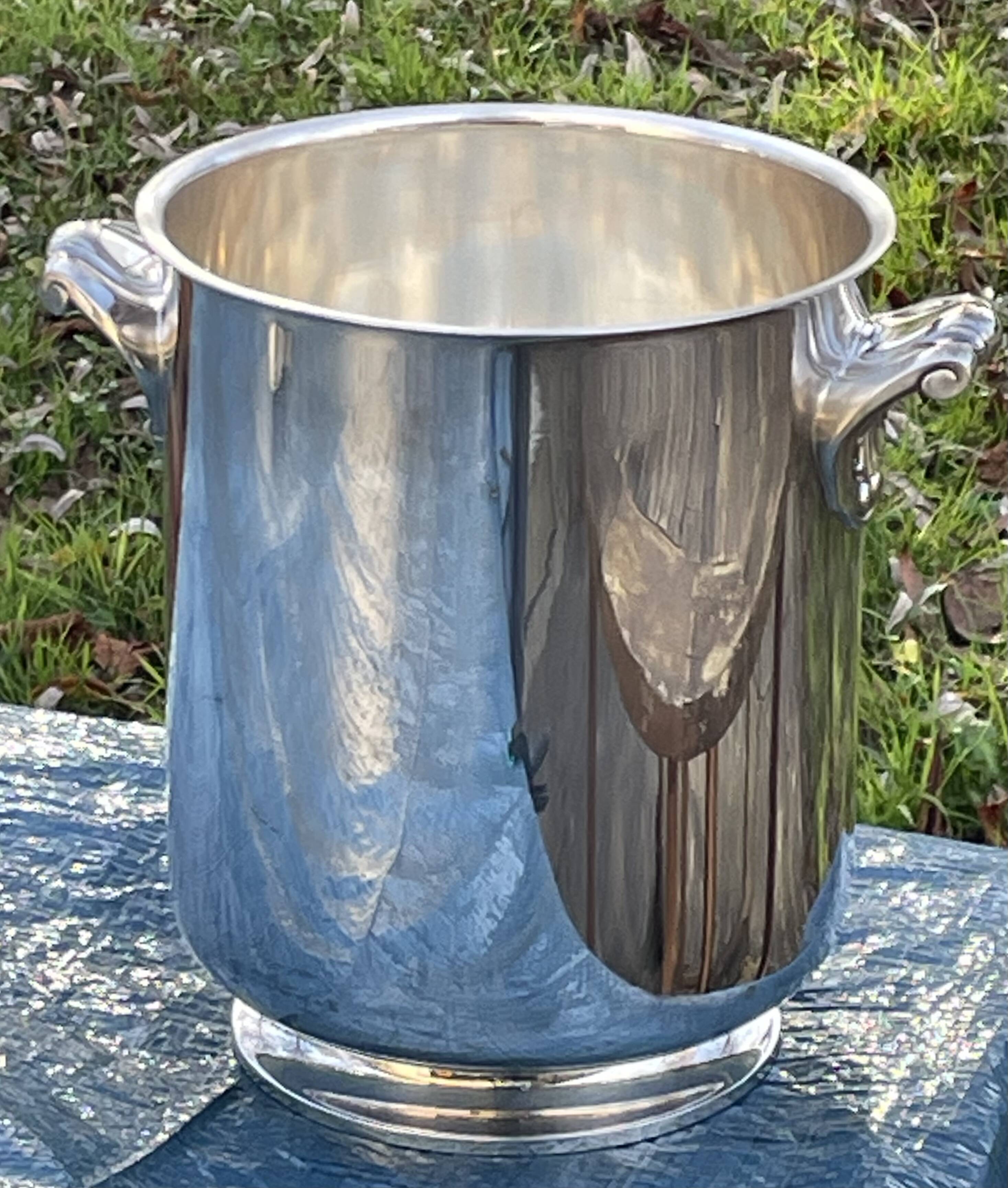 Champagne bucket cooler silver metal shell socket, Gallia Christofle