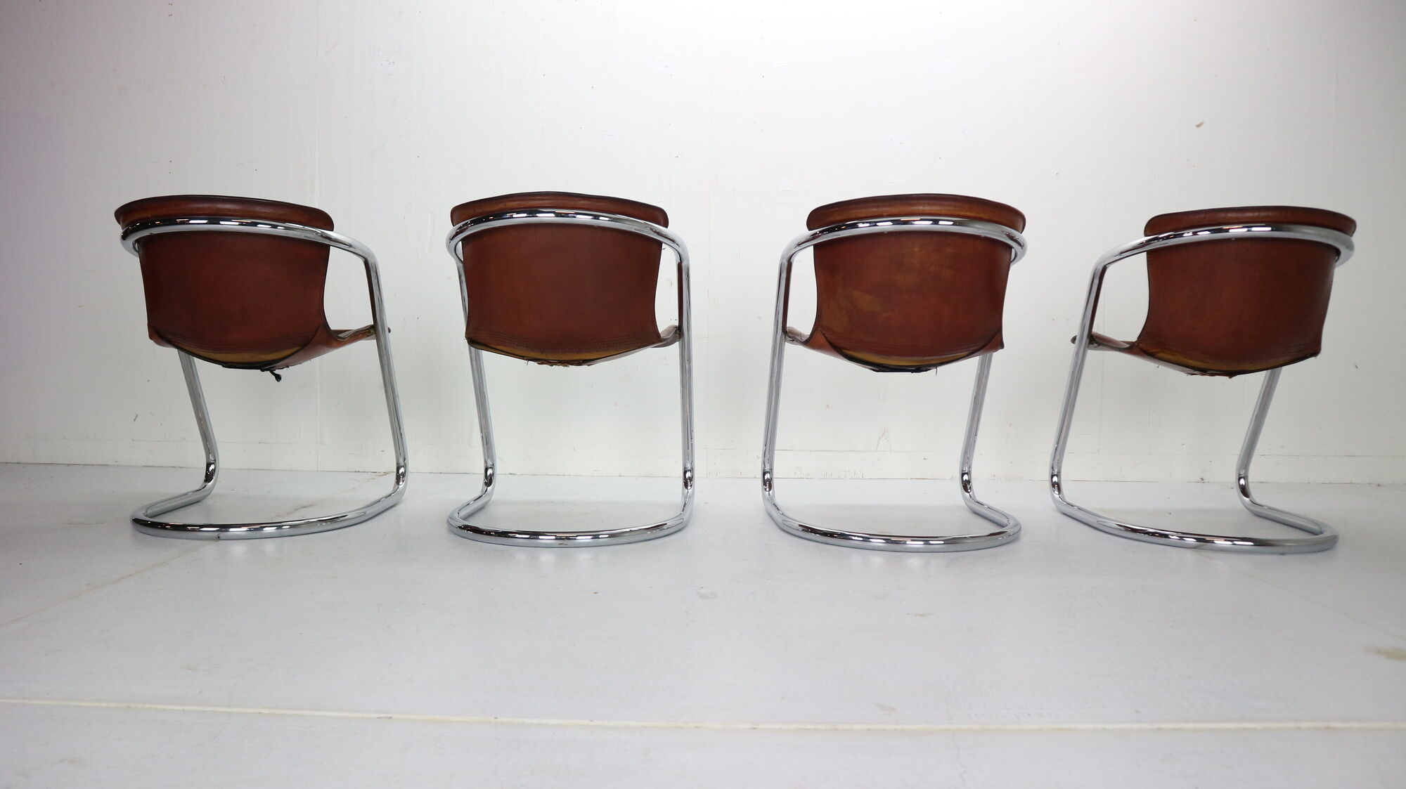Set of 4 leather dining chairs for Cidue, 1970s, Italy
