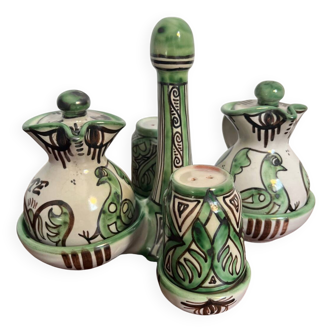 Set salière poivrier huilier vinaigrier en céramique craquelée Punter
