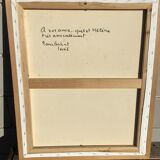 Canvas bouquet camaïeu of green signed Bourrat frame raw wood