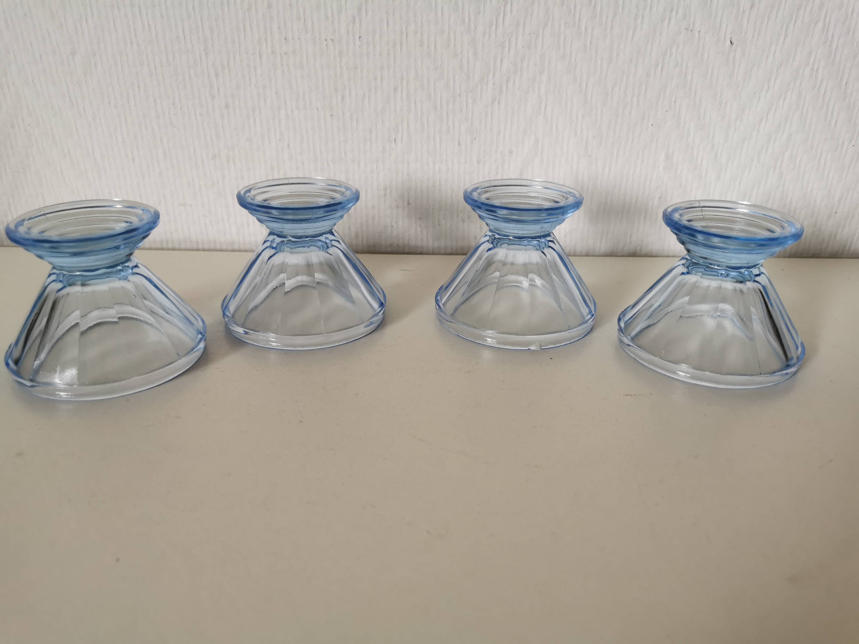 Set of glasses, coupe, ice cream, Normandy hole, cooked wine, digestives, art deco, blue