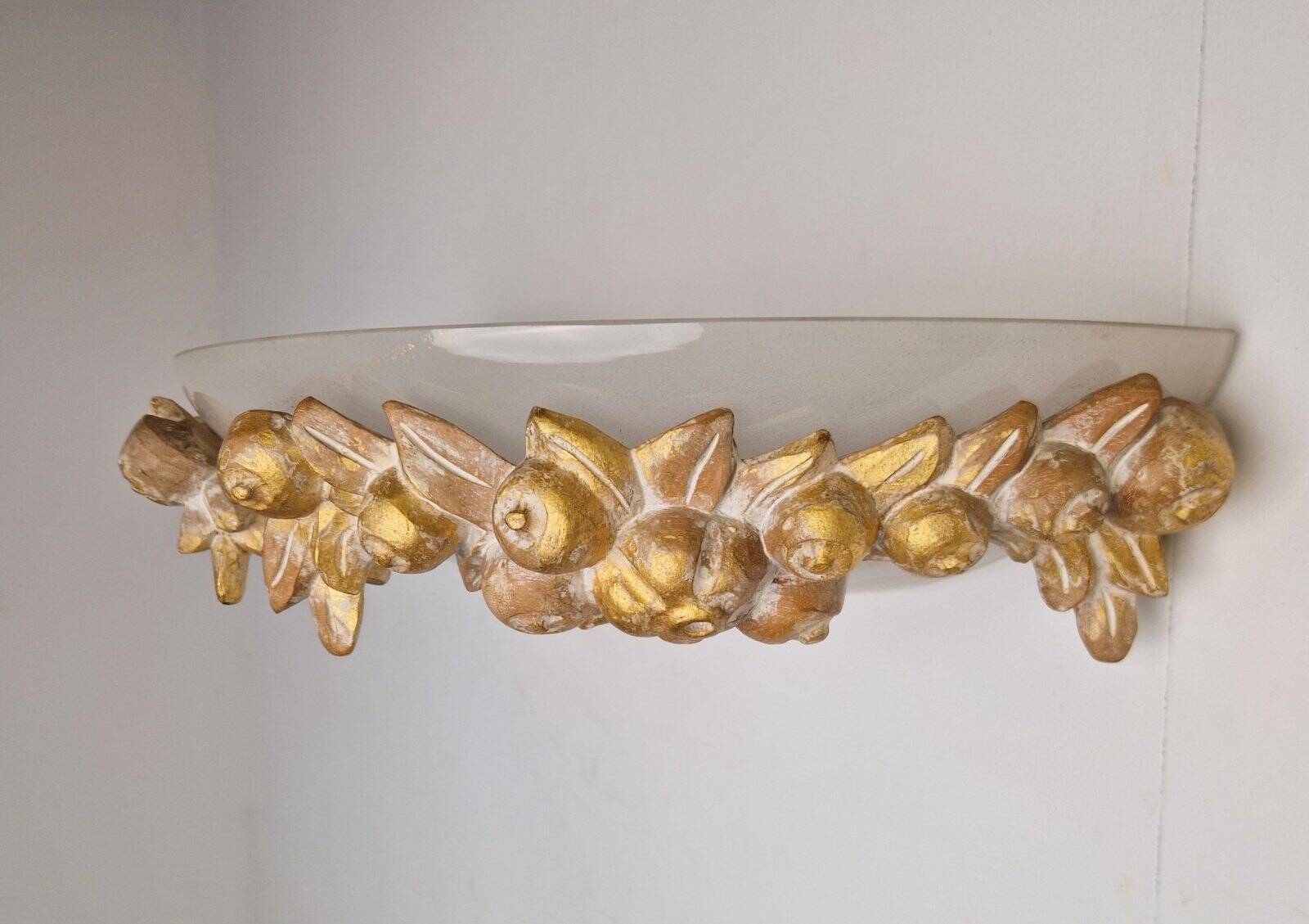 Vintage Bowl Wall Lamps in Goldleaf Murano Glass, Italy, 1970s, Set of 2