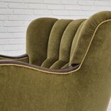 Fauteuil danois en tissu vert et chêne, 1960