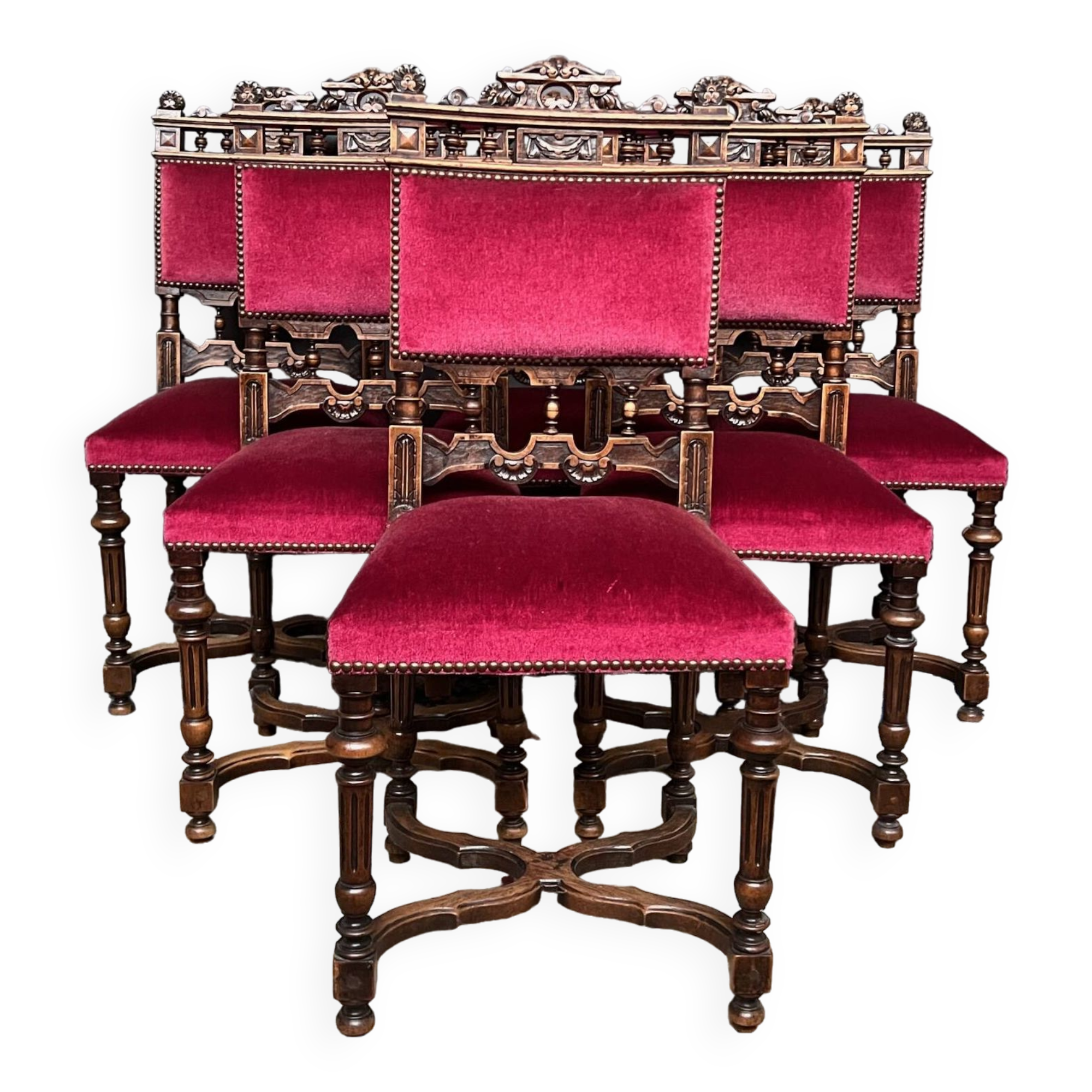 Set of six Renaissance style chairs.