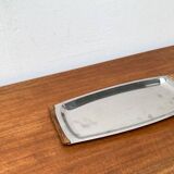 Danish stainless steel and teak plateau from the mid-century of Lundtofte, Denmark, 1960s.