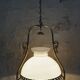 Old suspension in opaline, earthenware and brass - kerosene lamp