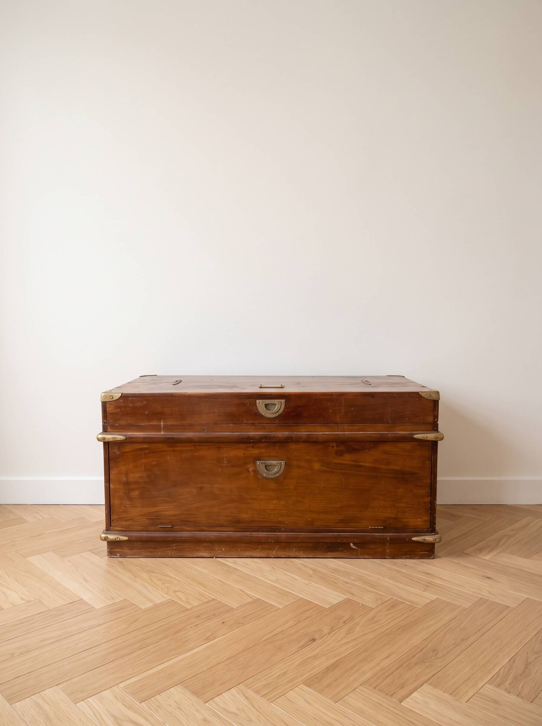 Meuble bar coffre vintage en bois et laiton