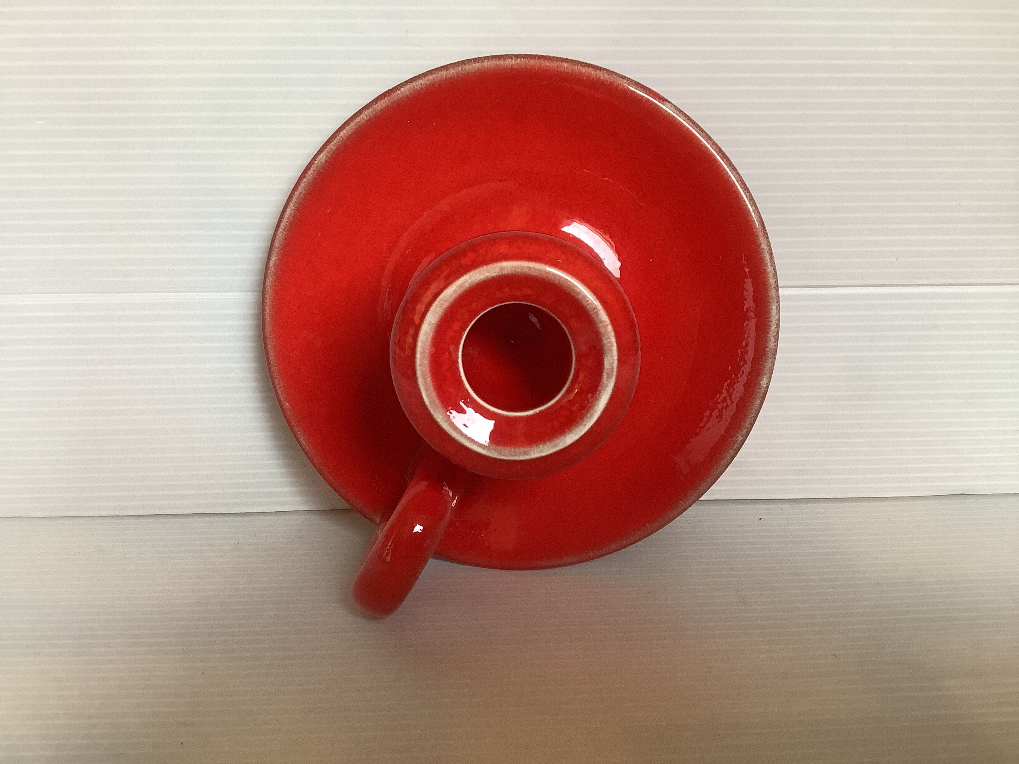 Red ceramic cellar rat candle holder