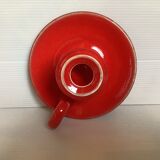 Red ceramic cellar rat candle holder