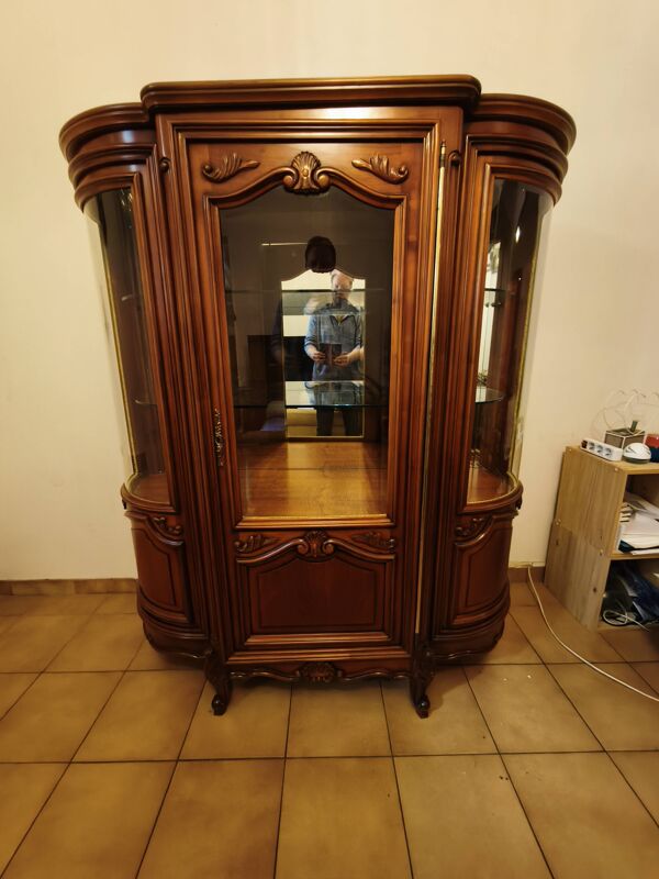 Argentier, vitrine en merisier massif