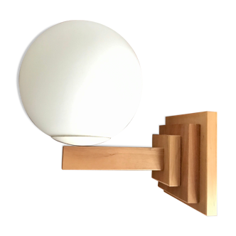 Wood and frosted glass sconce