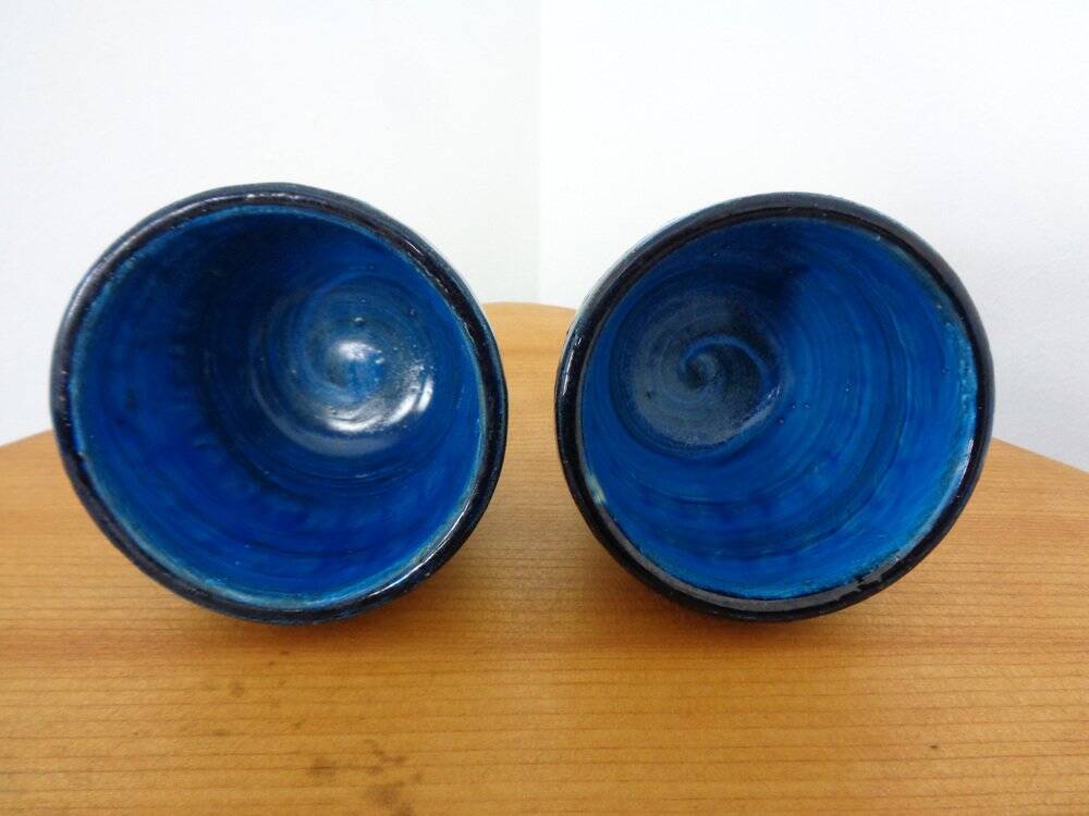 Italian Rimini Blue Ceramic Cachepots by Aldo Londi for Bitossi, 1960s, Set of 2