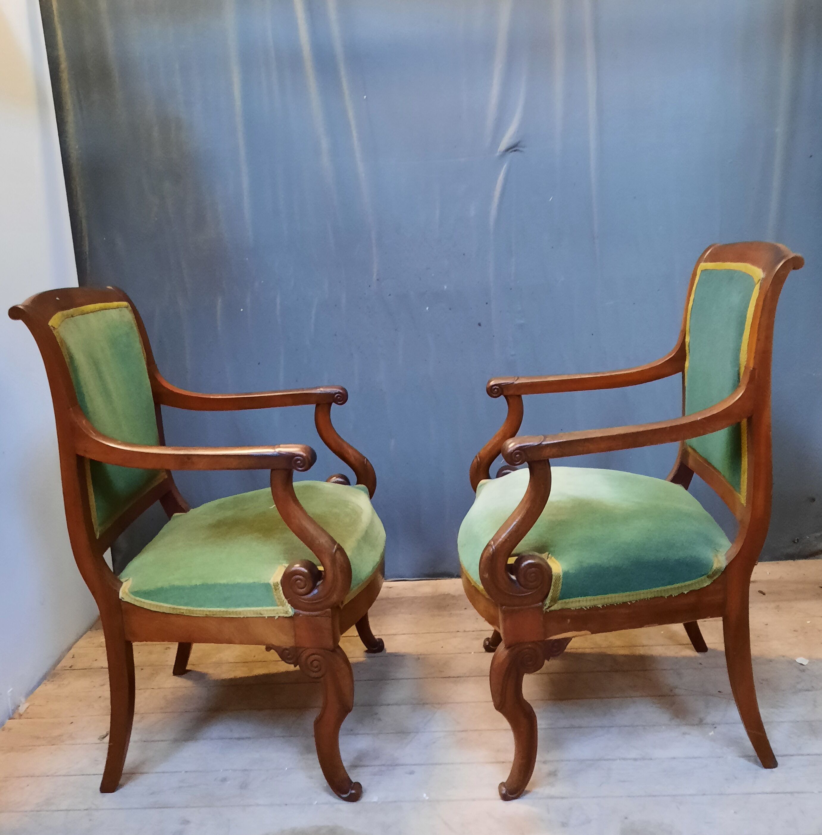 Mahogany Butt Armchair Pair