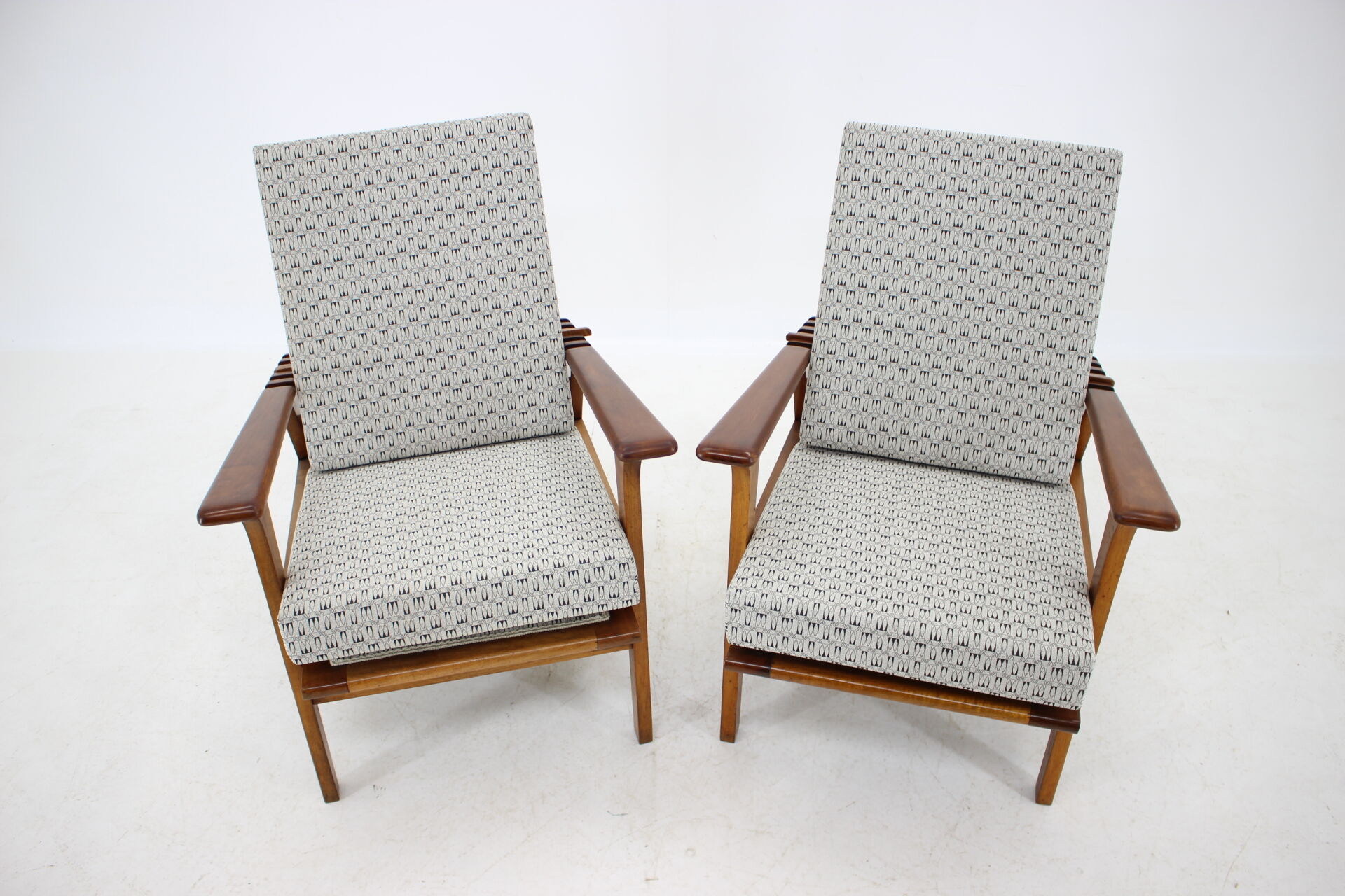 1930s Pair of Antonin Heythum Very Rare Armchairs + Stools, Czechoslovakia