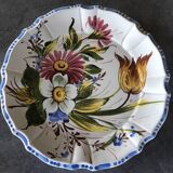 Earthenware wall plate signed bassano, italy, polychrome floral painting decoration