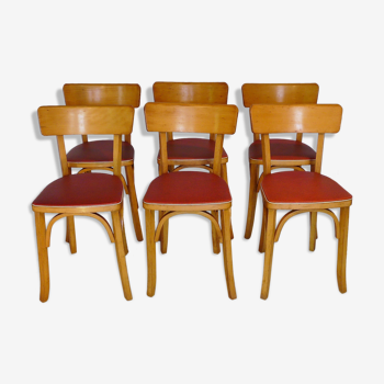 Six chaises vintage bistrot Baumann en bois blond