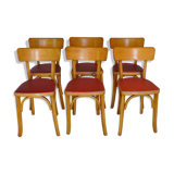 Six vintage Baumann bistro chairs in blond wood