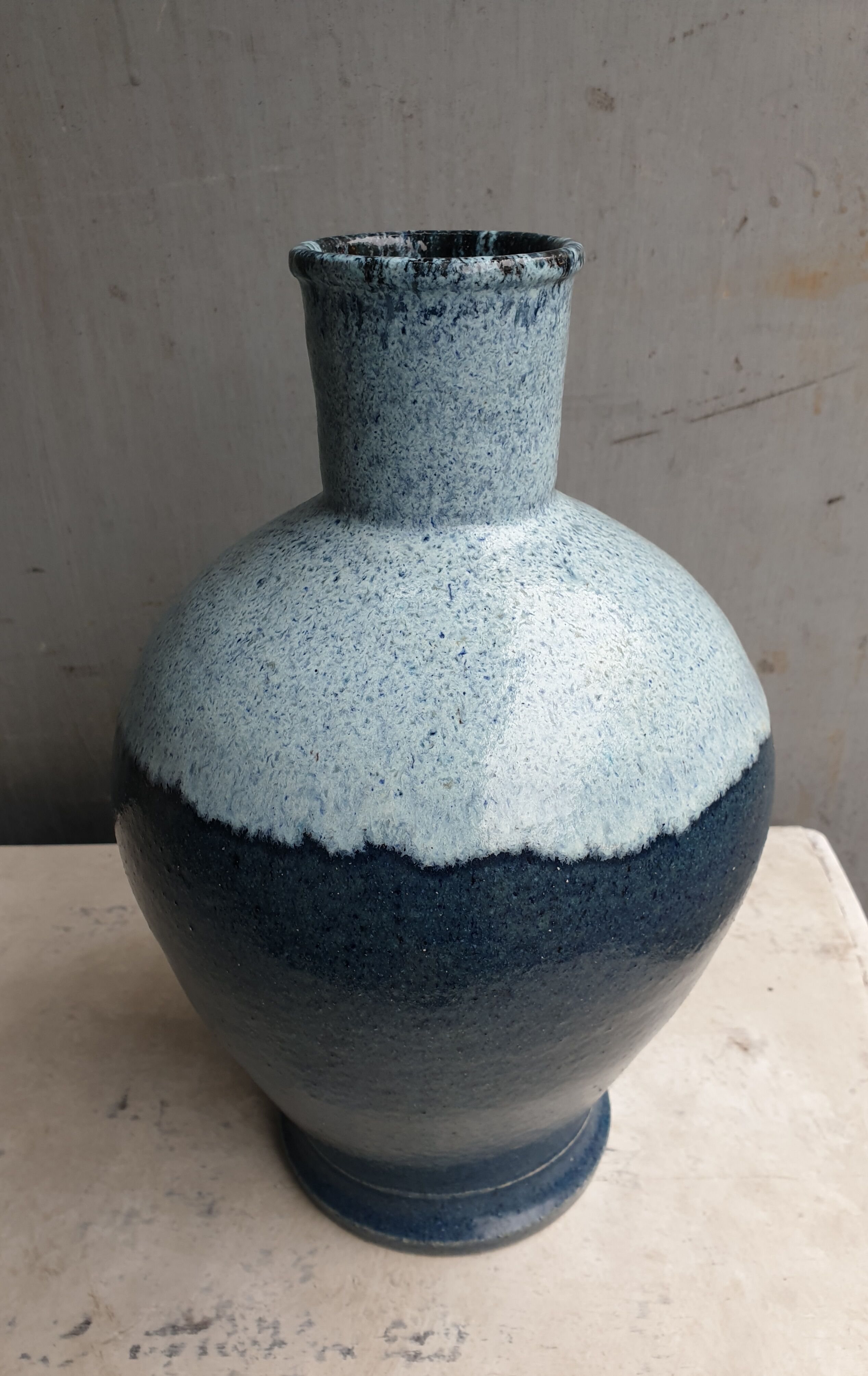 Large Accolay vase ceramic blue 1950