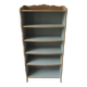 Petite bibliothèque vintage, 5 étagères fixes, intérieur sublimé en vert de gris, finition cirée.