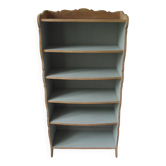 Small vintage bookcase, 5 fixed shelves, interior sublimated in verdigris, waxed finish.