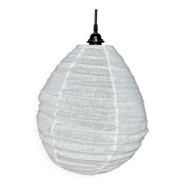 Petite suspension en rotin et lin naturel japonisante en forme de goutte H40 D35
