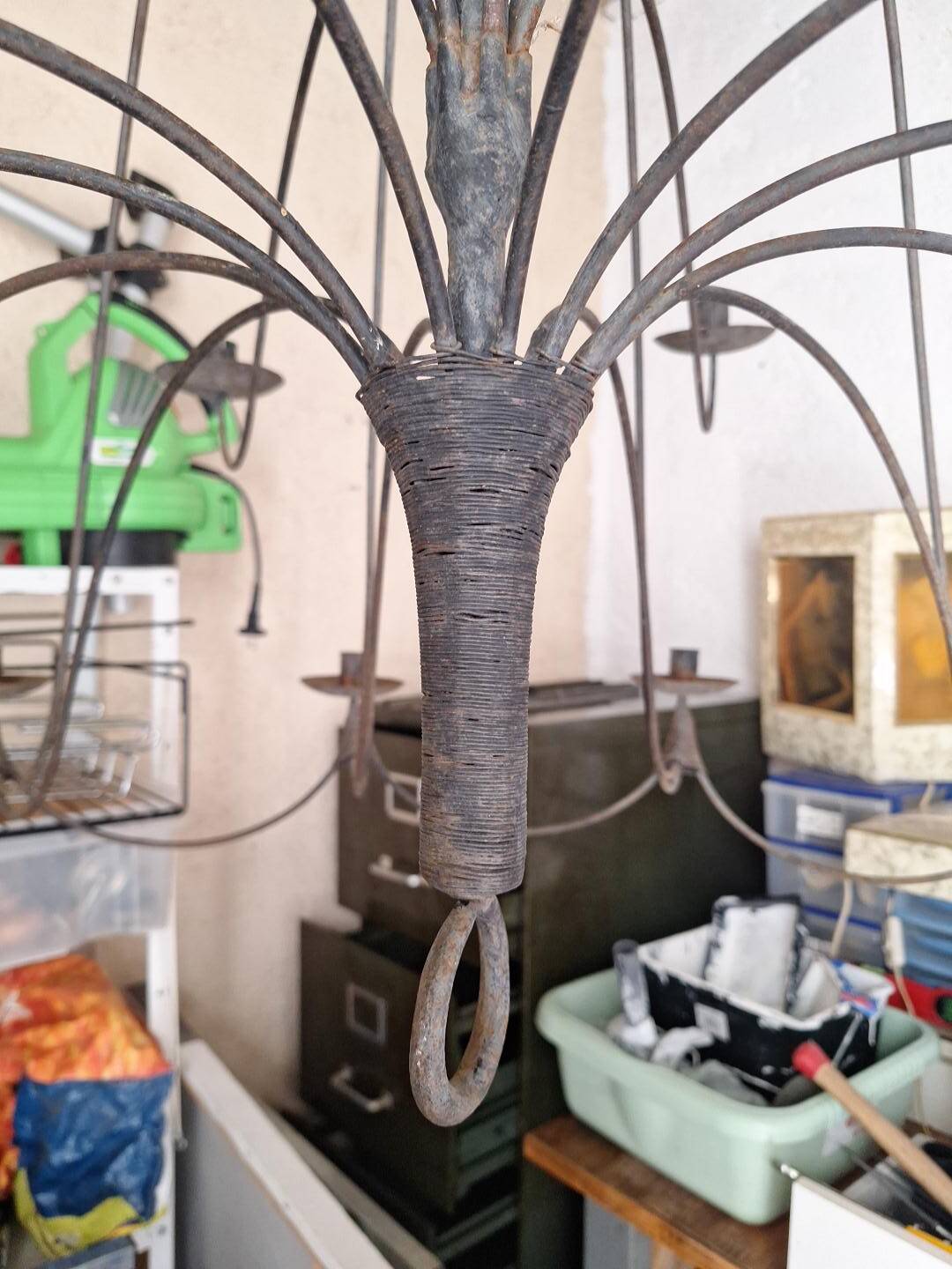 Antique wrought iron chandelier – 12 lights – decorative piece of character