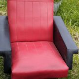 Pair of vintage 60s armchairs – Red and black faux leather