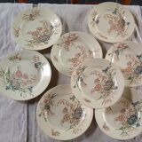 8 flat flowery plates country décor Lunéville Cornflower