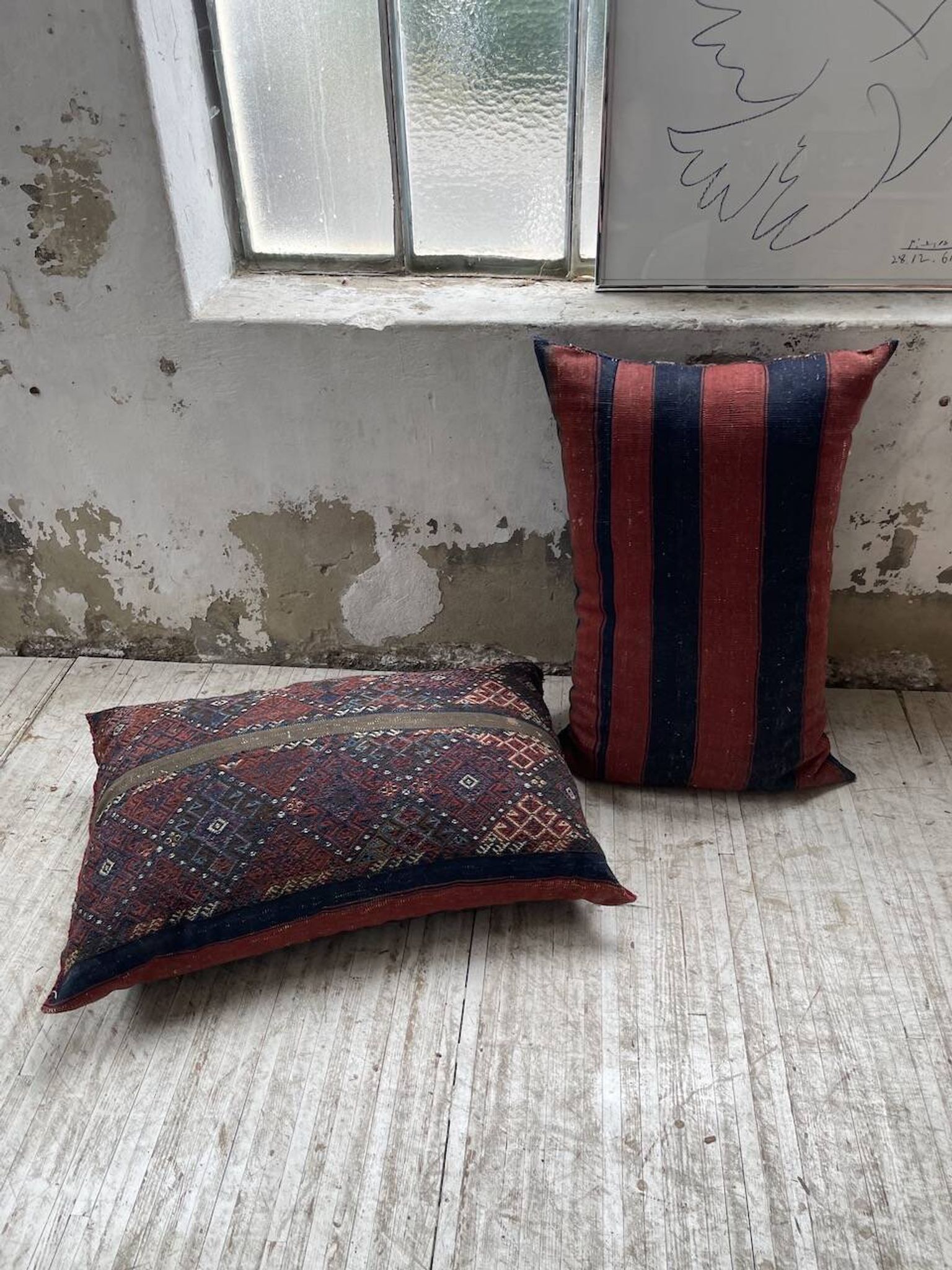 Pair of vintage XXL Kilim cushions