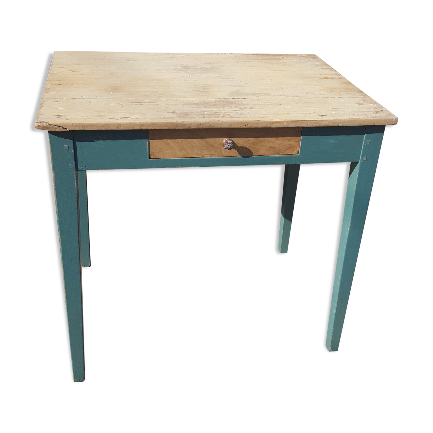 Table de ferme d'appoint patine turquoise