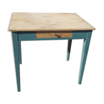 Table de ferme d'appoint patine turquoise