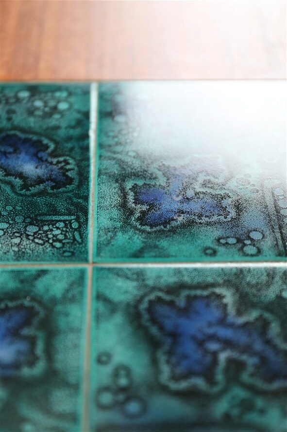 Filigree mid-century teak coffee table with tiles / 1960s / 1970s / Danish modern design