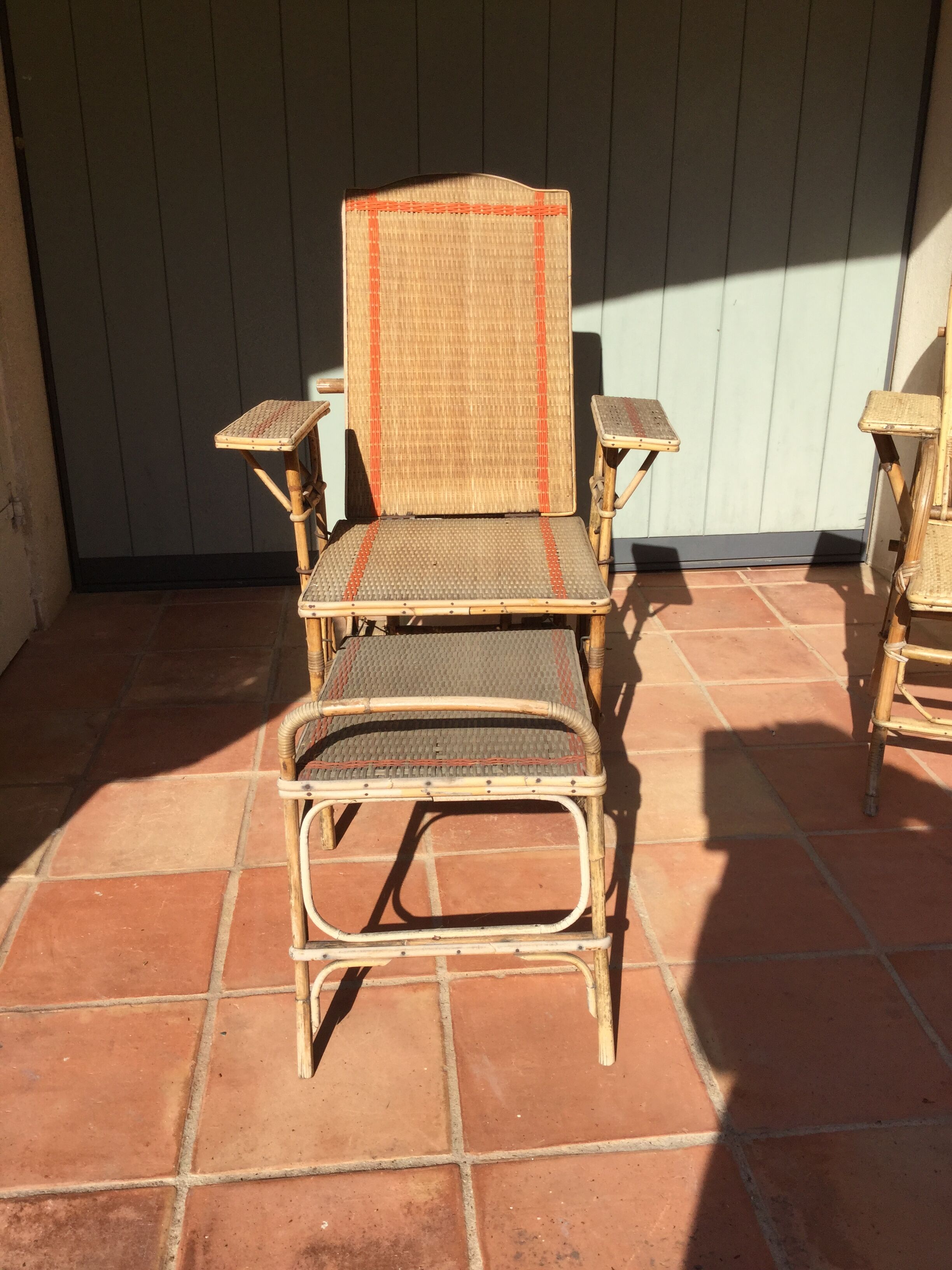 Chair with foot rest long rattan sliding removable armrests