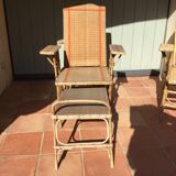 Chair with foot rest long rattan sliding removable armrests