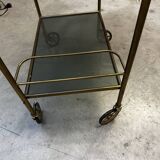Vintage 70s serving trolley in gold metal and smoked glass