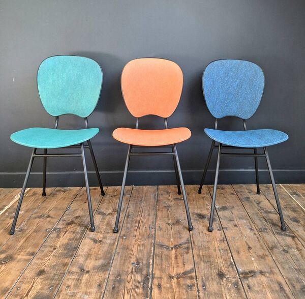 Trio de chaises vintage, meubles sièges anciens design