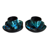 Pair of Vallauris fat lava blue egg cups from the 50s/60s