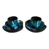 Pair of Vallauris fat lava blue egg cups from the 50s/60s