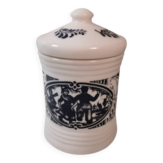 Ancien pot ceramique et opaline / extrait de cafe pure en poudre chat noir