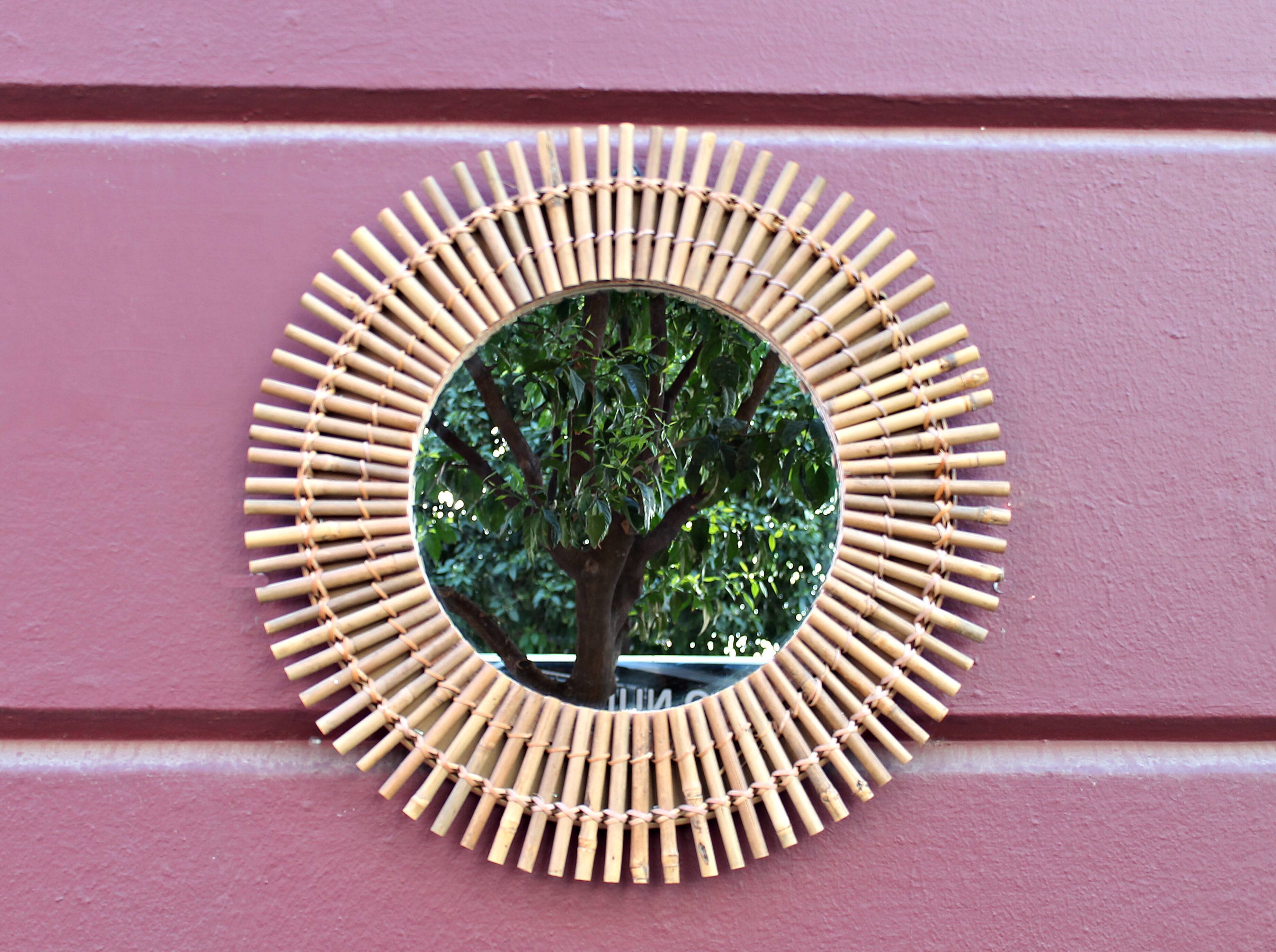 Vintage rattan sun mirror