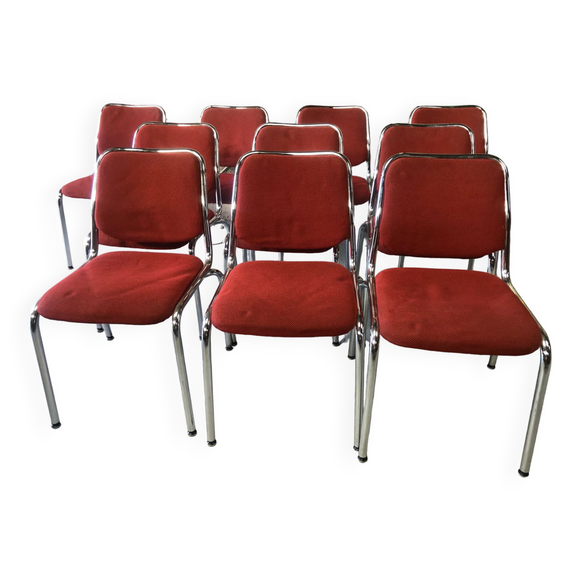 Ensemble de 10 chaises vintage chrome et tissus