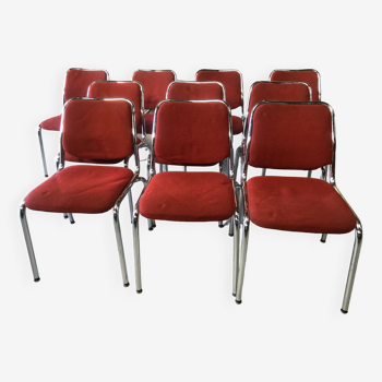 Ensemble de 10 chaises vintage chrome et tissus
