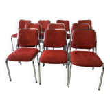 Set of 10 vintage chrome and fabric chairs