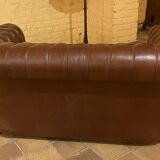 brown leather 2-seater Chesterfield sofa