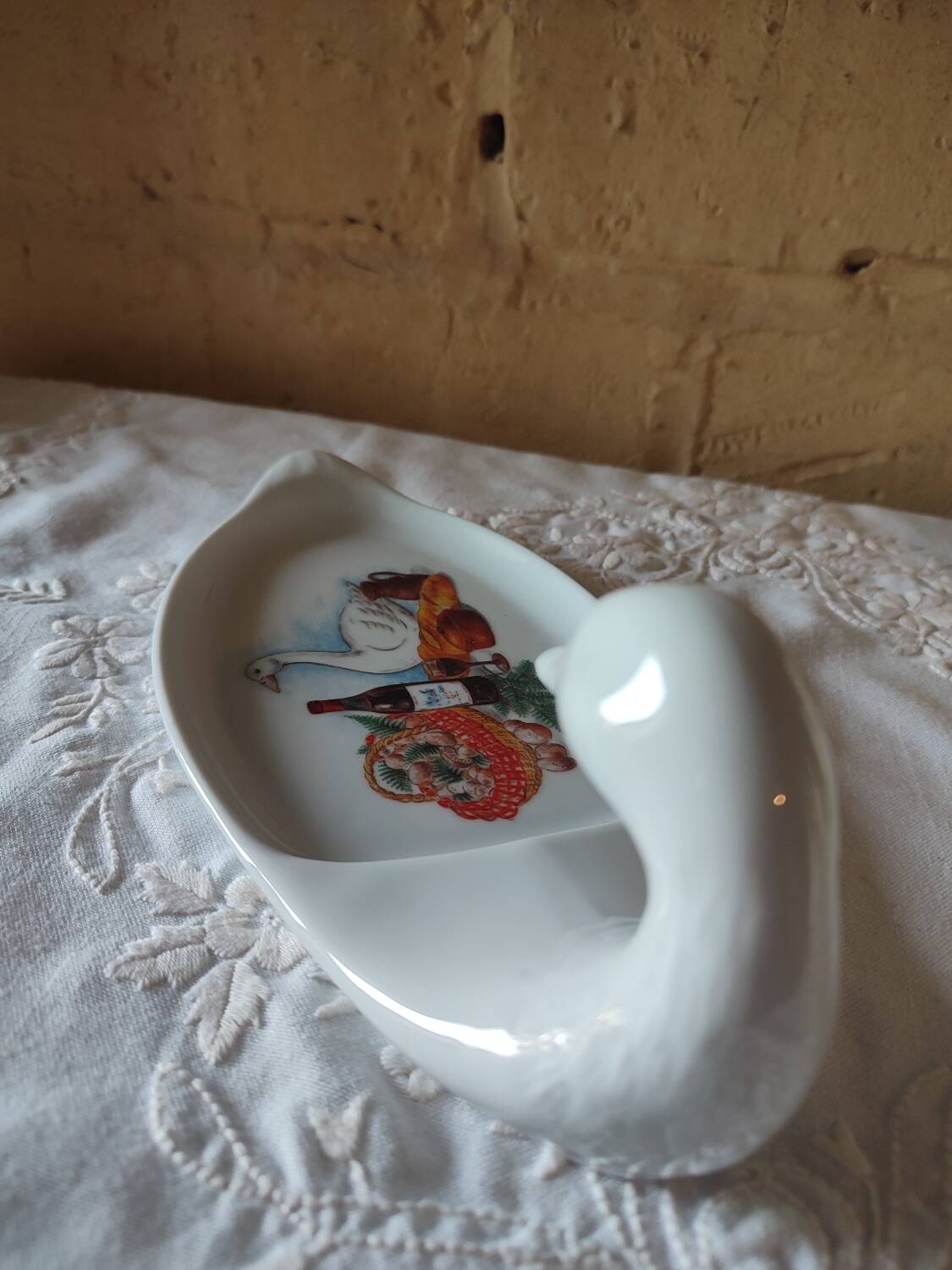Duck-shaped foie gras dish, Sologne porcelain