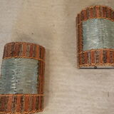 Pair of wooden and glass slats sconces